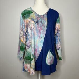 Parsley & Sage Abstract Print Asymmetrical Tunic Top Blue Multicolor Size PL
